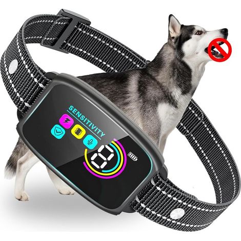 Antibellhalsband für Hunde, wiederaufladbares Smart-Halsband, wasserdicht (IPX7), 8 einstellbare Empfindlichkeitsstufen, akustische Vibration, elektrischer Impuls (1/4)