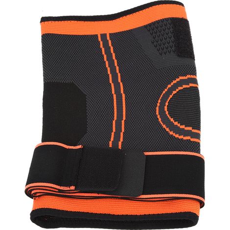 Genouillère de soutien ajustable, manchon de protection orange taille M, pour sports intérieur et extérieur, bande élastique réglable. (1/5)