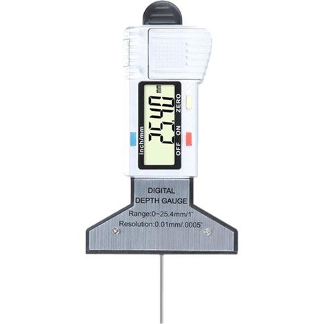 Jauge de Profondeur de Sculpture de Pneu - Outil de Mesure de Profondeur des Pneus,Affichage Numérique LCD Précision 0,01 mm avec Ressort de Rappel Plage de Mesure 0 à 25,4 mm pour Véhicules Récreatif (1/5)