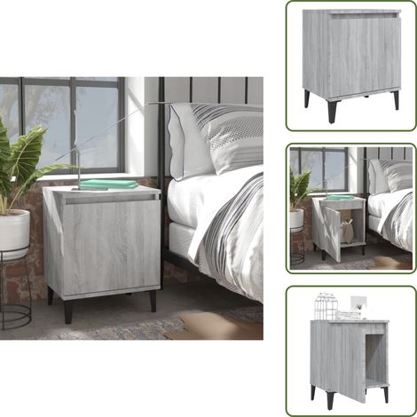 Comodino con scomparto - vidaXL Comodino con Gambe in Metallo Grigio Sonoma 40x30x50 cm - Comodino grigio sonoma