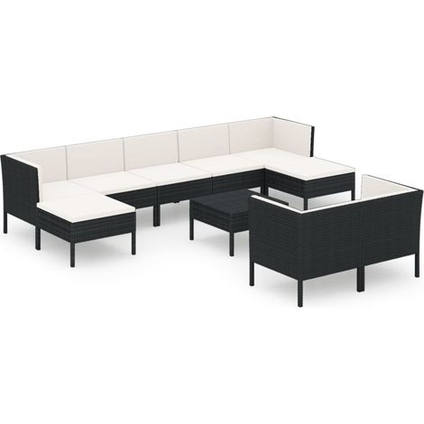 Mobili da giardino mobili da esterno Set di mobili da 10 pezzi con cuscini in resina intrecciata nera