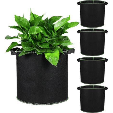 Lot de 5 sacs de culture respirants en tissu non tissé pour plantes et fleurs-28X26CM-Black (1/2)