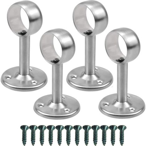 4 Pièces Support de Tringle à Rideau Support de fixation pour plafond, Acier Inoxydable Support Tringle Penderie Support Barre Penderie avec Vis pour Armoire de Rideau de Douche (25mm) (1/5)