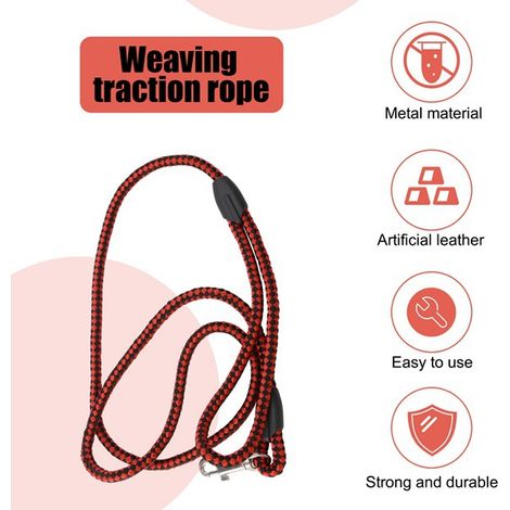 Rot-schwarze geflochtene Lederleine, 1,2 Meter lang und 7 mm breit.