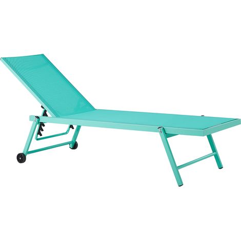 Tumbona de jardín asiento sintético turquesa estructura de aluminio 198 x 61 cm respaldo reclinable con ruedas patio Portofino