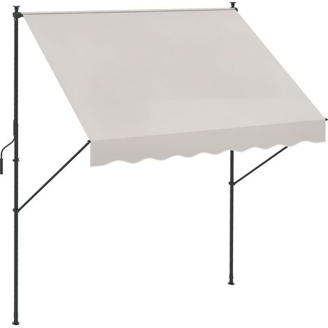 Store banne rétractable manuelle 200 x 175 x 210-310 cm, réglable par manivelle, protection Solaire UV40+, couleur crème, pour balcon et terrasse.