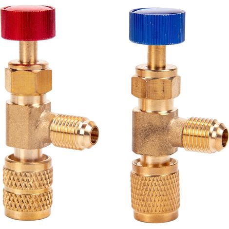 Ladeventiladapter – 2er-Pack – Massives Messing – Schnellanschluss für Kältemittel – Klimaanlagen und Kühlung – Blau 1/4" und Rot 5/16" (1/5)