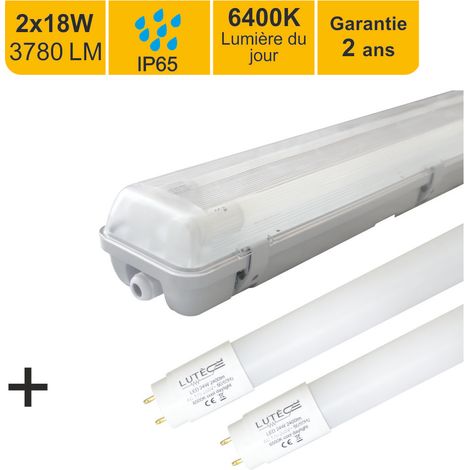 Boitier étanche traversant IP65 120cm + 2 tubes LED 2x18W 37800lm 6500K - garantie 2 ans