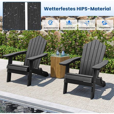 Folding Adirondack Chair, Weatherproof Black HIPS
