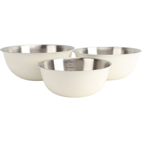 Ensemble de 3 bols mélangeurs en acier inoxydable 304, blanc crème, pour la cuisine, avec graduation. (1/5)
