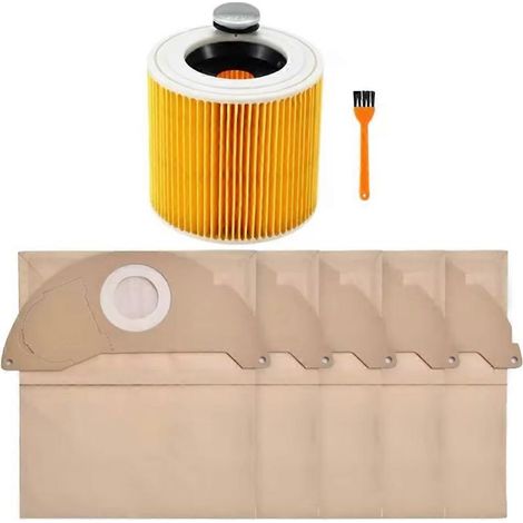 Sacs et filtres pour aspirateur Karcher WD2 MV2 WD 2.200 A2004 A2054 (réf. 6.904-322.0 et filtre 6.414-552.0). (1/5)