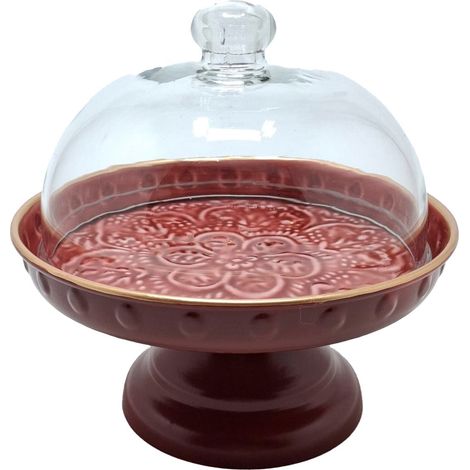 Soporte para tartas de metal burdeos con cúpula 22 cm (1/5)