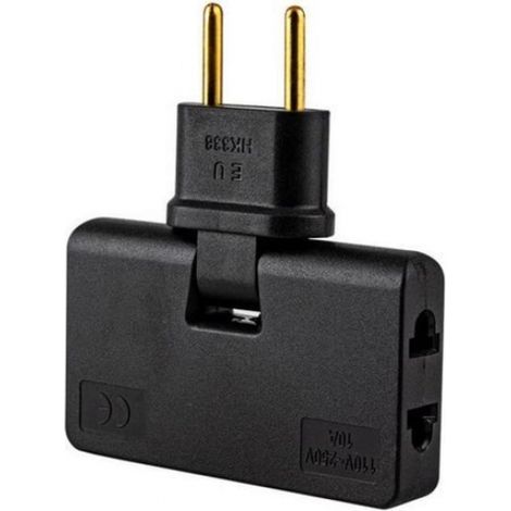 Adaptateur de prise européenne rotatif 3 en 1, rallonge à 180 degrés, noir (1/5)
