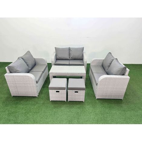 Fimous 8 Seater PE Wicker Rattan Furniture Sofa Sets with Oblong Coffee Table 2 Seater Love Sofa 2 Stool Light Grey (1/4)