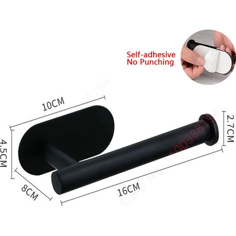 Porte-papier toilette adhésif noir, distributeur mural de papier toilette, support de rangement pour cuisine et salle de bain, sans perçage, en acier inoxydable. (1/5)