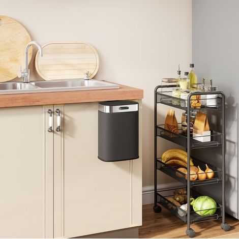 5-L-Küchenmülleimer aus Edelstahl, schwarz, Deckel mit Offenhaltefunktion OKMYHOME (1/5)