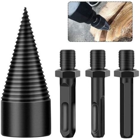 Ineasicer Foret de fendage de bois, Foret À Bois pour Fendre du Bois, Durable Outil De Broyage De Bois De Cône De Vis De Fendage avec 3 poignées de forage, Carré/Rond/Hexagonal, 42mm (1/5)