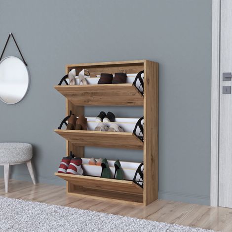 Schuhschrank Aurskog 110x73,5x24cm Eiche [en.casa]
