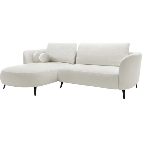 Canapé d'angle gauche convertible en tissu bouclette blanc ivoire AREMIA (1/5)