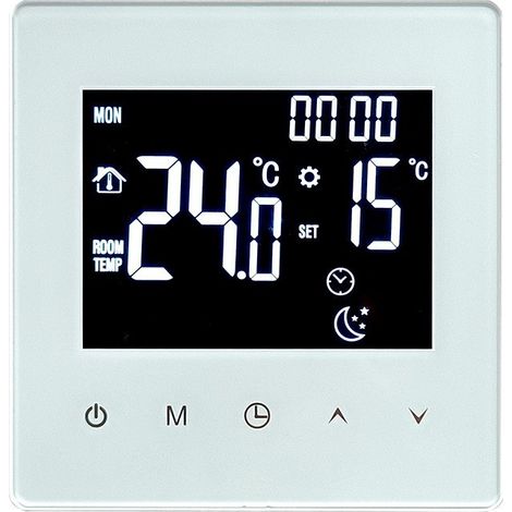 Thermostat de plancher chauffant électrique Tuya WiFi avec écran tactile et programmation 7 jours, blanc