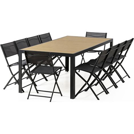 Set da giardino composto da tavolo 200 cm in alluminio e 10 sedie pieghevoli LAGOS