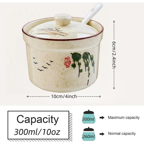 Sucrier JeiibrZui en céramique avec cuillère - 400 ml - 1 pièce avec couvercle - Porcelaine blanche pour la cuisine et le bar à café (1/4)