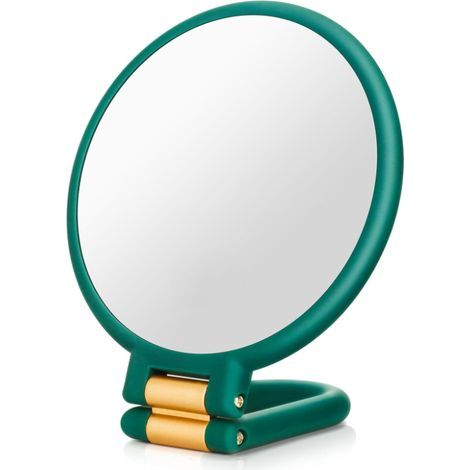 Specchietto tascabile a doppia faccia con ingrandimento 1x/15x e manico pieghevole, specchietto da trucco portatile da viaggio (verde militare) (1/5)