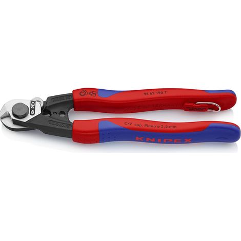 KNIPEX 95 62 190 T BK Cesoia per funi in acciaio forgiata rivestiti in materiale bicomponente, con anello di fissaggio incorporato per agganciare una protezione anticaduta 190 mm