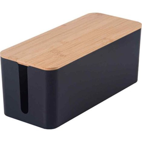 Boîte de rangement pour câbles noirs, grande boîte câbles électriques avec couvercle en bois, boîte de protection pour multiprises (1/5)