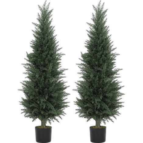 Set of 2 Decorative Artificial Plant, 120 cm Cypress Tree with 638 Leaves in Pot, UV-Resistant Plastic Fake Tree for Indoor Outdoor Home Office