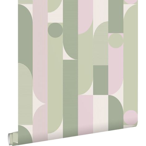papier peint formes géométriques vert grisé et lilas violet  - ESTAhome (1/5)