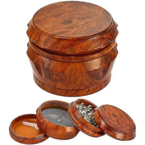 Broyeur à herbes en bois premium 63 mm à 4 couches avec récupérateur de pollen - Grand moulin à épices et broyeur en bois durable pour la cuisine - Moulin à herbes manuel esthétique (1/5)