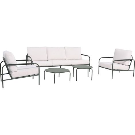 sweeek - Gartenmöbelset aus Stahl, 5 Personen Khaki / Weiß