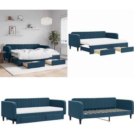 Tagesbett Ausziehbar mit Schubladen Blau 90x200 cm Samt - Sofa - Schlafsofa - Gästebett - Tagesbett - Ausziehbares Bett - Home & Living (1/5)
