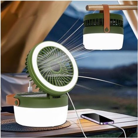 Robofun Lampe de camping solaire à LED - Lanternes de camping à intensité variable - Avec ventilateur - 4 modes d'éclairage - 3 vitesses de vent - Pour camping, aventure, pêche, équipement d'urgence (1/5)