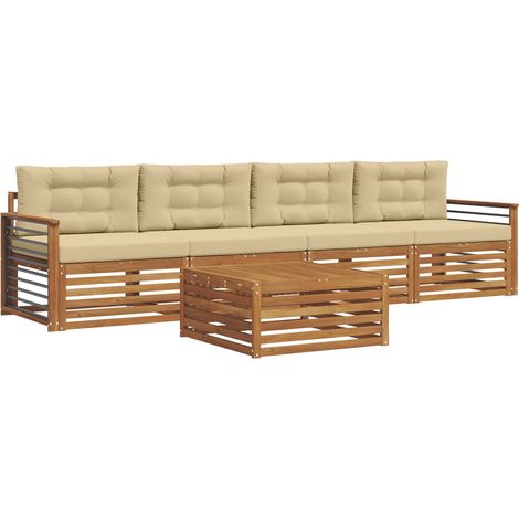 Ensemble de canapés d'extérieur 5 pcs Salon de jardin Naturel et Beige (1/5)