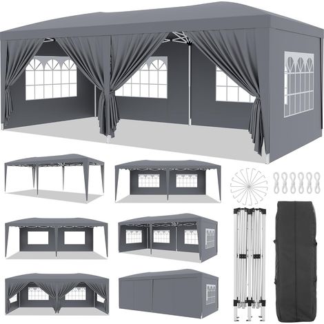 tonnelle pop-up 3x6 m six parois amovibles 3 hauteurs ajustables 210D gris foncé grand abri fêtes extérieur (1/5)