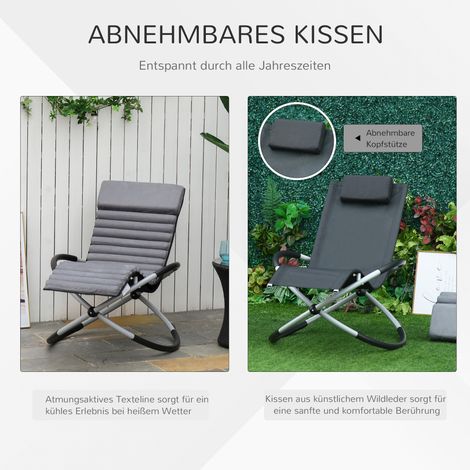Fauteuil à basculer ergonomique 2-en-1/chaise de jardin/transat oscillant, métal, Textline, sphérique, gris anthracite, 145x74x86 cm (1/4)