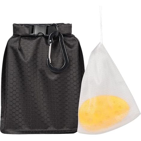 Porte-savon de voyage étanche, avec pochette à bulles, séchage rapide, pour shampoing solide (savon non inclus), noir, modèle (1/5)