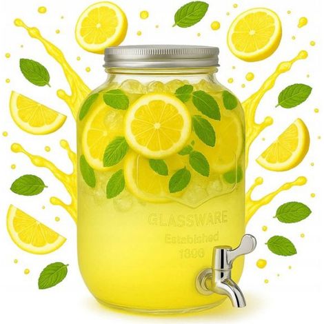 Bocal En Verre - 4 L - Robinet Métallique - Couvercle Métal - Pour Limonade Boissons Eau - Unité (1/5)