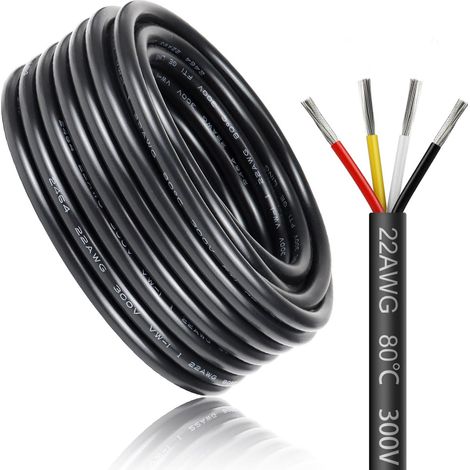 Câble électrique 10 mètres 22 AWG 4x0,3mm² à 4 conducteurs, fil de cuivre étamé flexible, impédance faible, compatible alimentation LED 5V / 12V / 24V, résistance aux hautes températures (1/5)