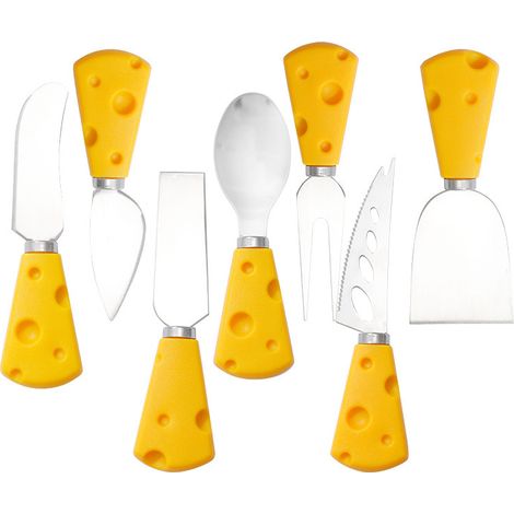 Set de Couverts à Fromage et Fruits 7 Pièces en Acier Inoxydable et Plastique Jaune, Usage Polyvalent et Solide pour Service à Vaisselle (1/5)