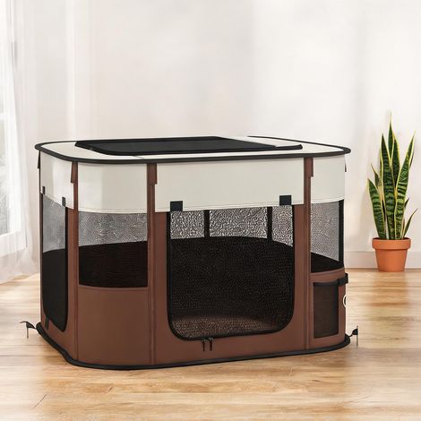 Barrière pour chien marrone en tessuto Oxford 74 x 60 x 45 cm (1/5)