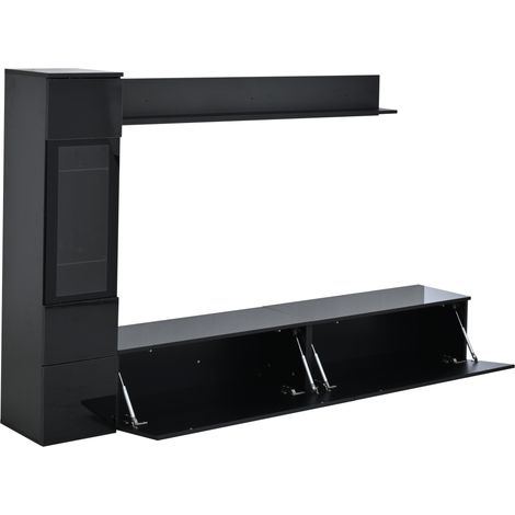 Parete TV 3 pezzi nera lucida con LED, mobile TV fino a 80 pollici, MODENUIT (1/5)