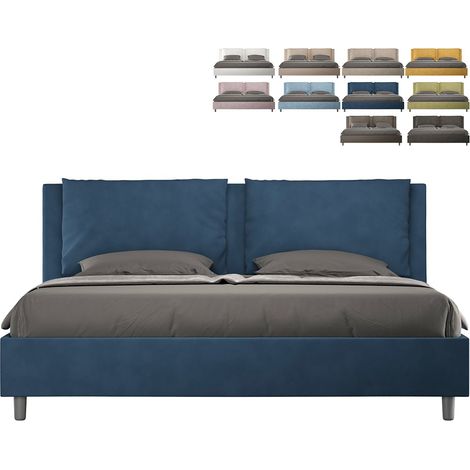 Letto matrimoniale king size contenitore imbottito 200x200 microfibra blu Appia (1/5)