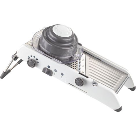 Mandoline multifonctionnelle à main - Hachoir à légumes réglable pour cuisine, trancheuse à tomates et pommes de terre en acier inoxydable avec protège-main (1/4)