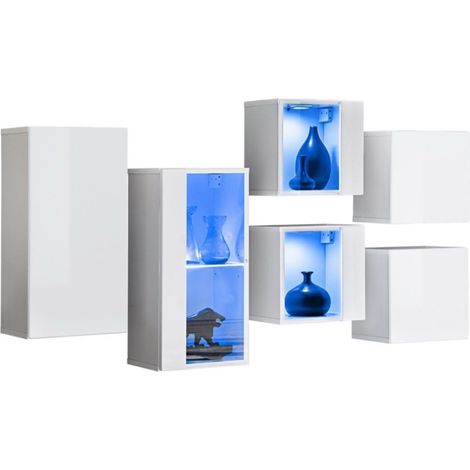 Wohnzimmermöbel-Set SWITCH SBIV – Hochglanz Weiß – Integrierte LED & Push-to-Open-System