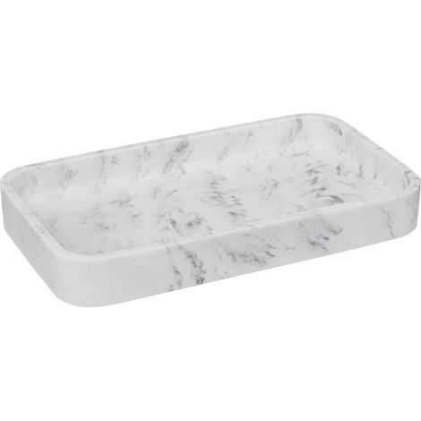 5Five Simply Smart – Plateau organiseur salle de bain en polyrésine blanc effet marbre – Longueur 19.2 cm – Largeur 11.3 cm – Hauteur 2.5 cm – Élégance moderne (1/2)