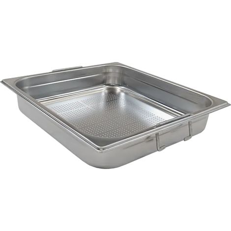 Bac gastronorme perforé GN 2/3 - 65 poignées escamontables en inox REDFOX - GND 2/3-65 U - REDFOX