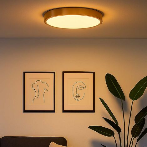 Deckenleuchte Deckenlampe Wohnzimmerlampe Schlafzimmerlampe Esszimmerleuchte rund messingfarben, Metall Kunststoff, 1x LED 15W 990lm 3000K warmweiß, D 25 cm